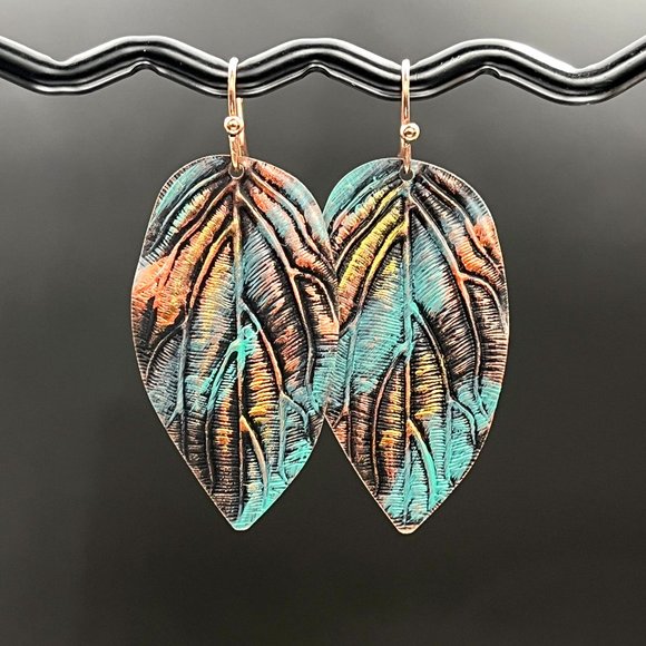 Patina Leaf Drop Earrings - Picture 5 of 6